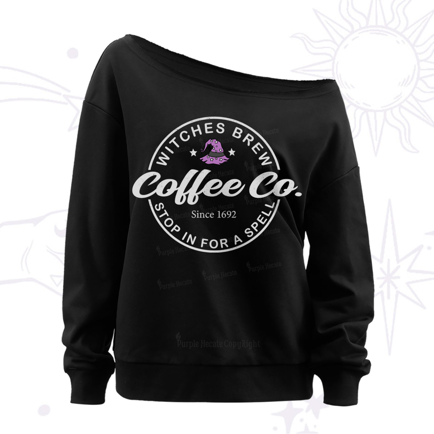 Purplehecate Witches Brew Coffee Co Off The Shoulder Sweat