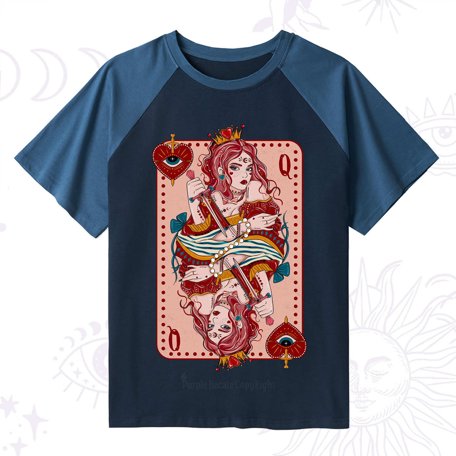 Purplehecate Queen of Hearts Raglan Short Sleeve T‑Shirt