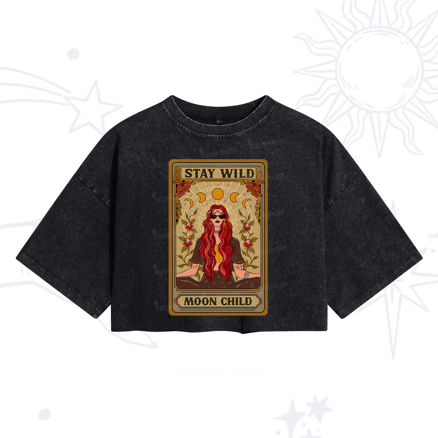 Purplehecate The Stay Wild Moon Child Oracle Card Washed Cropped T-Shirt