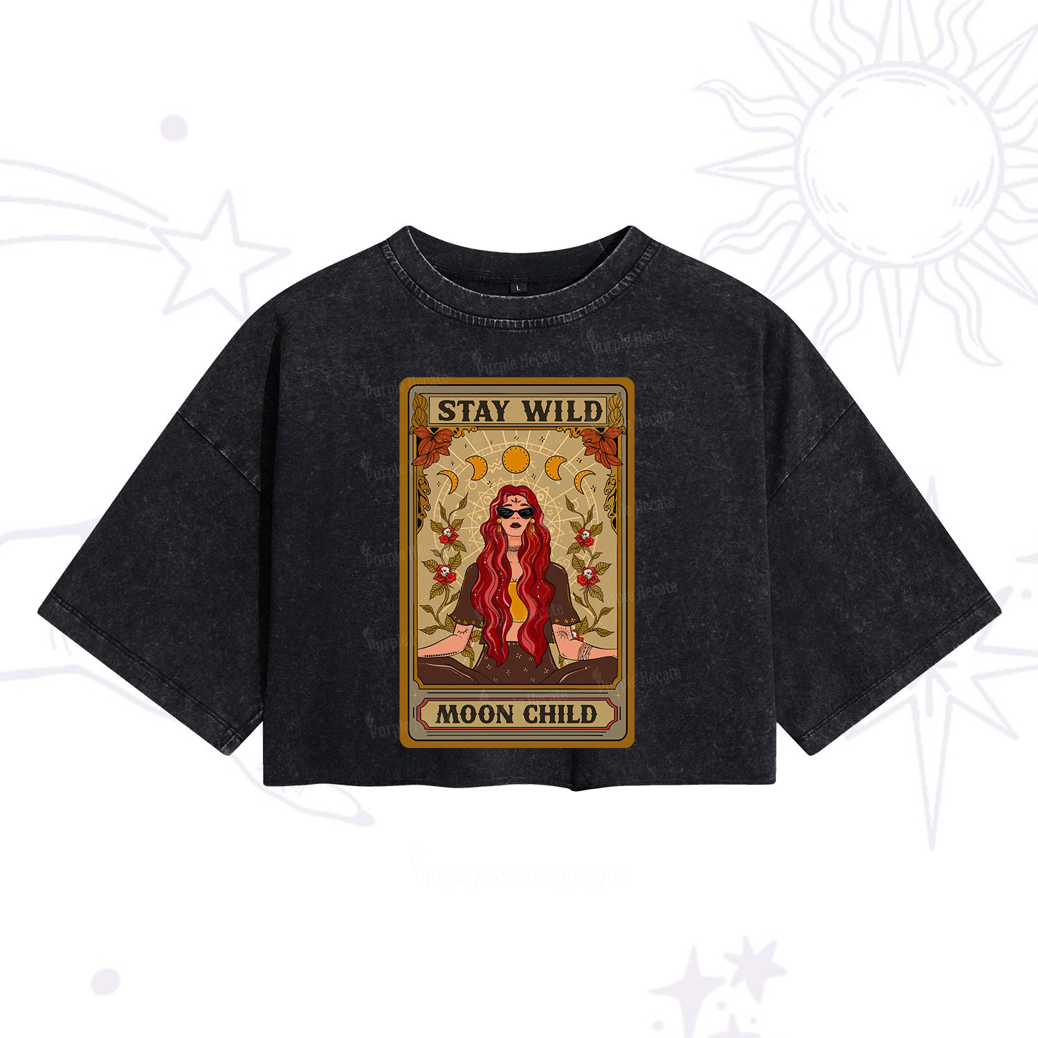 Purplehecate The Stay Wild Moon Child Oracle Card Washed Cropped T-Shirt