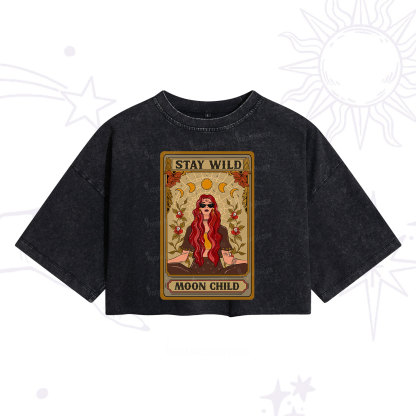Purplehecate The Stay Wild Moon Child Oracle Card Washed Cropped T-Shirt