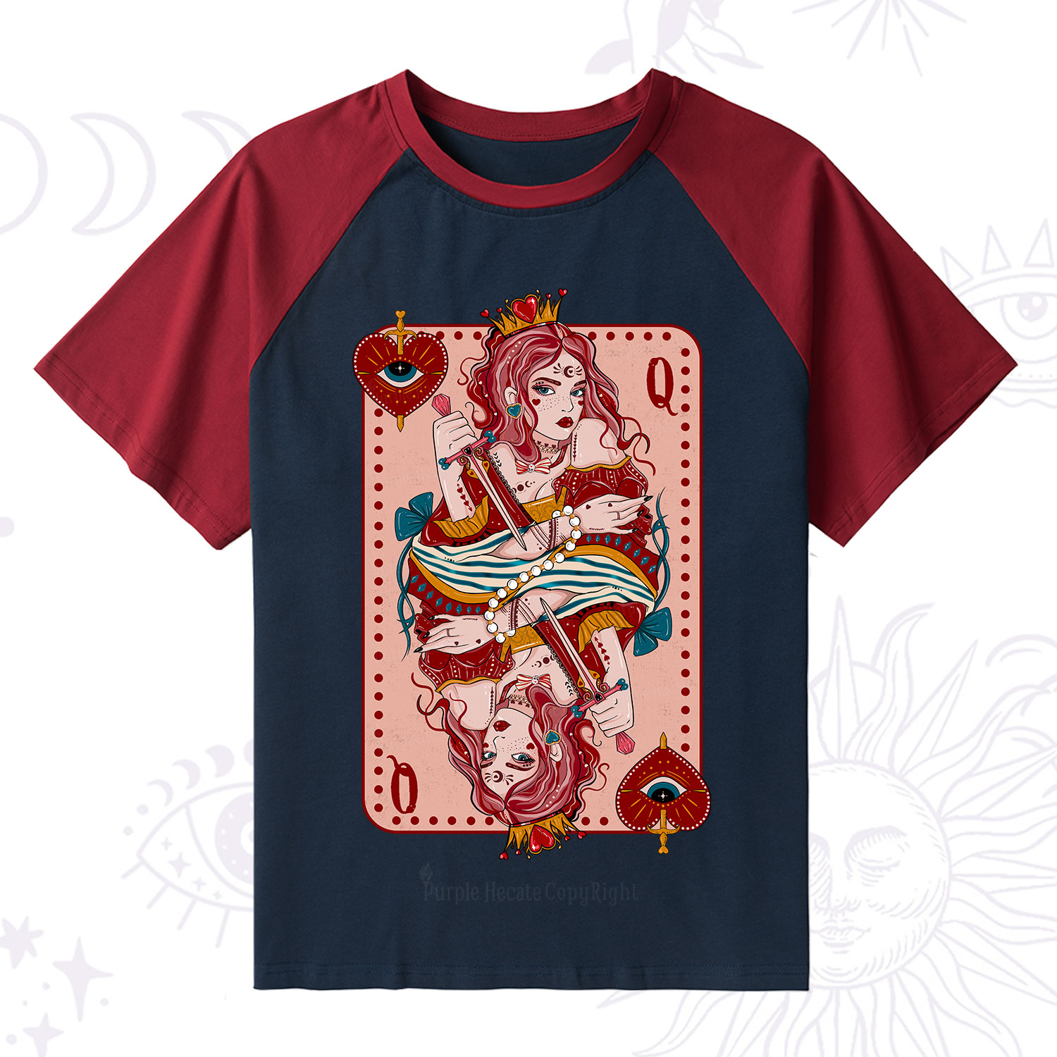 Purplehecate Queen of Hearts Raglan Short Sleeve T‑Shirt