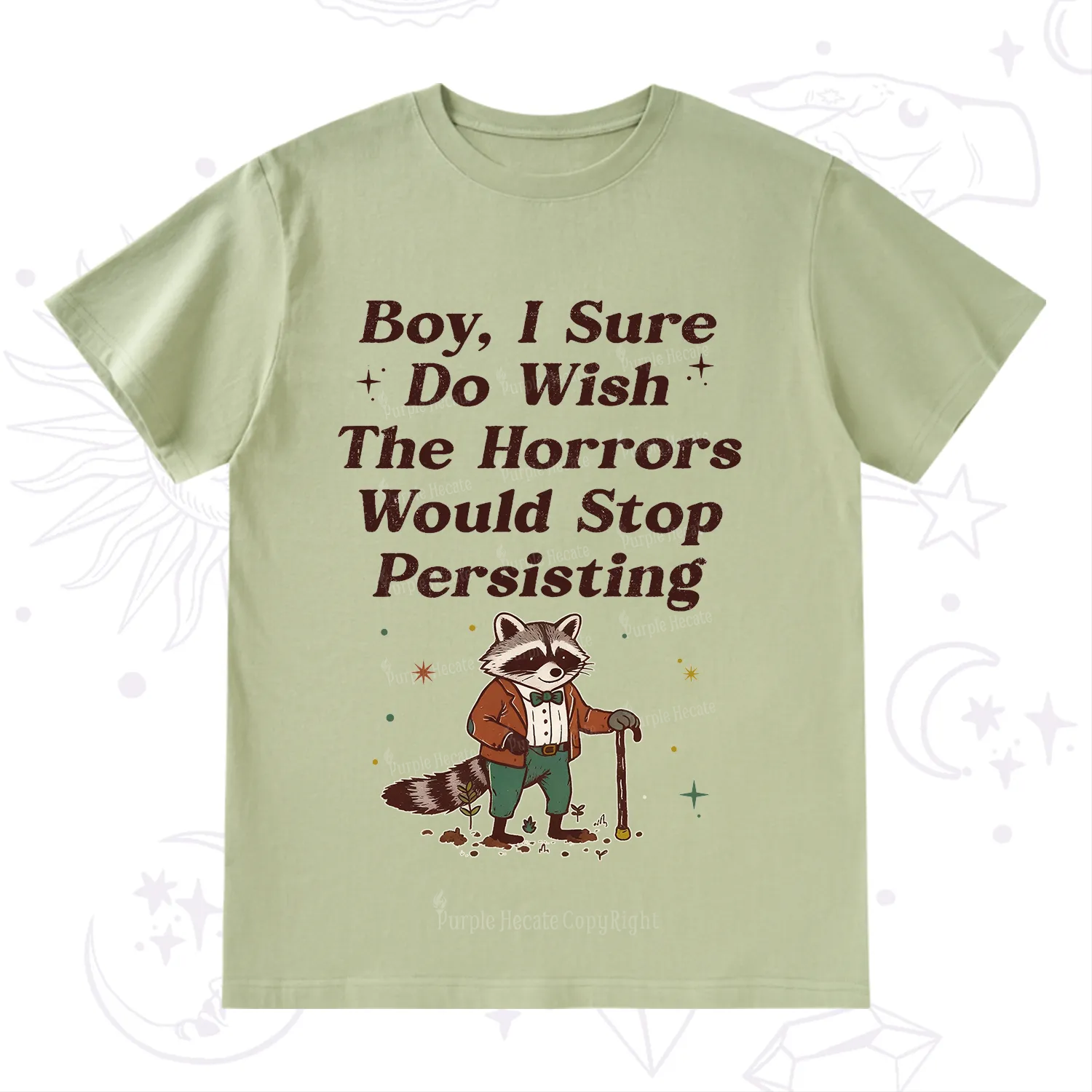 Purplehecate Raccoon Boy I Sure Do Wish The Horrors Would Stop Persisting T-Shirt