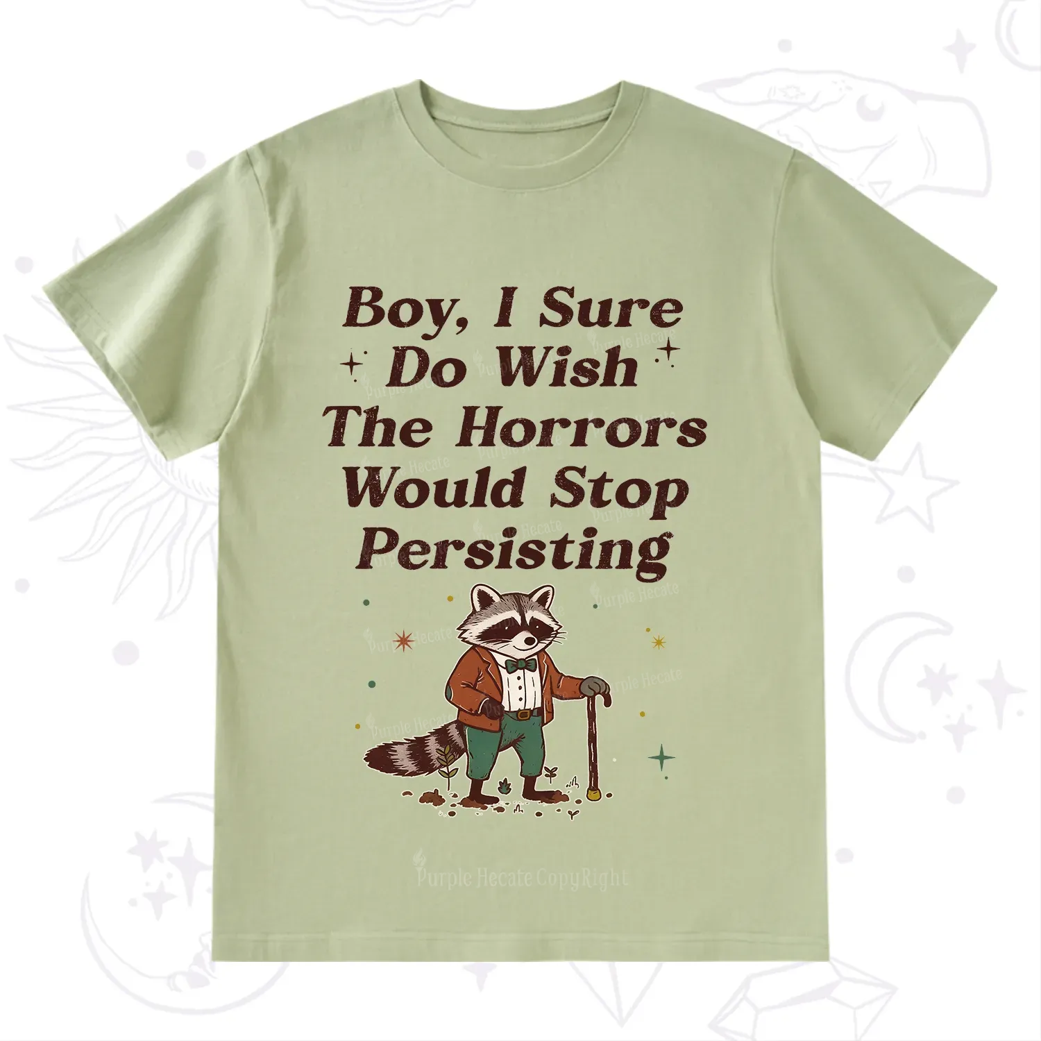 Purplehecate Raccoon Boy I Sure Do Wish The Horrors Would Stop Persisting T-Shirt
