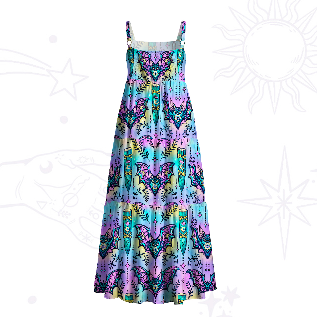 Purplehecate Psychedelic Bat Wide Straps Maxi Dress