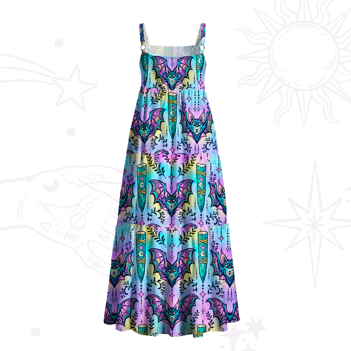 Purplehecate Psychedelic Bat Wide Straps Maxi Dress