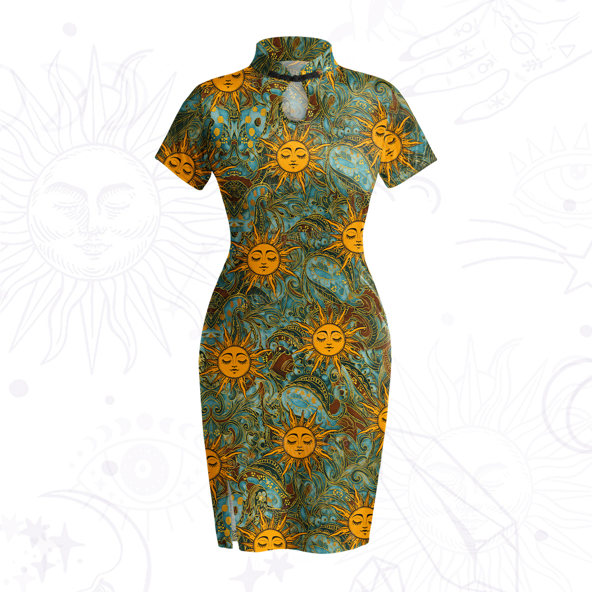 Purplehecate Golden Sun Wheel Velvet Bodycon Dress