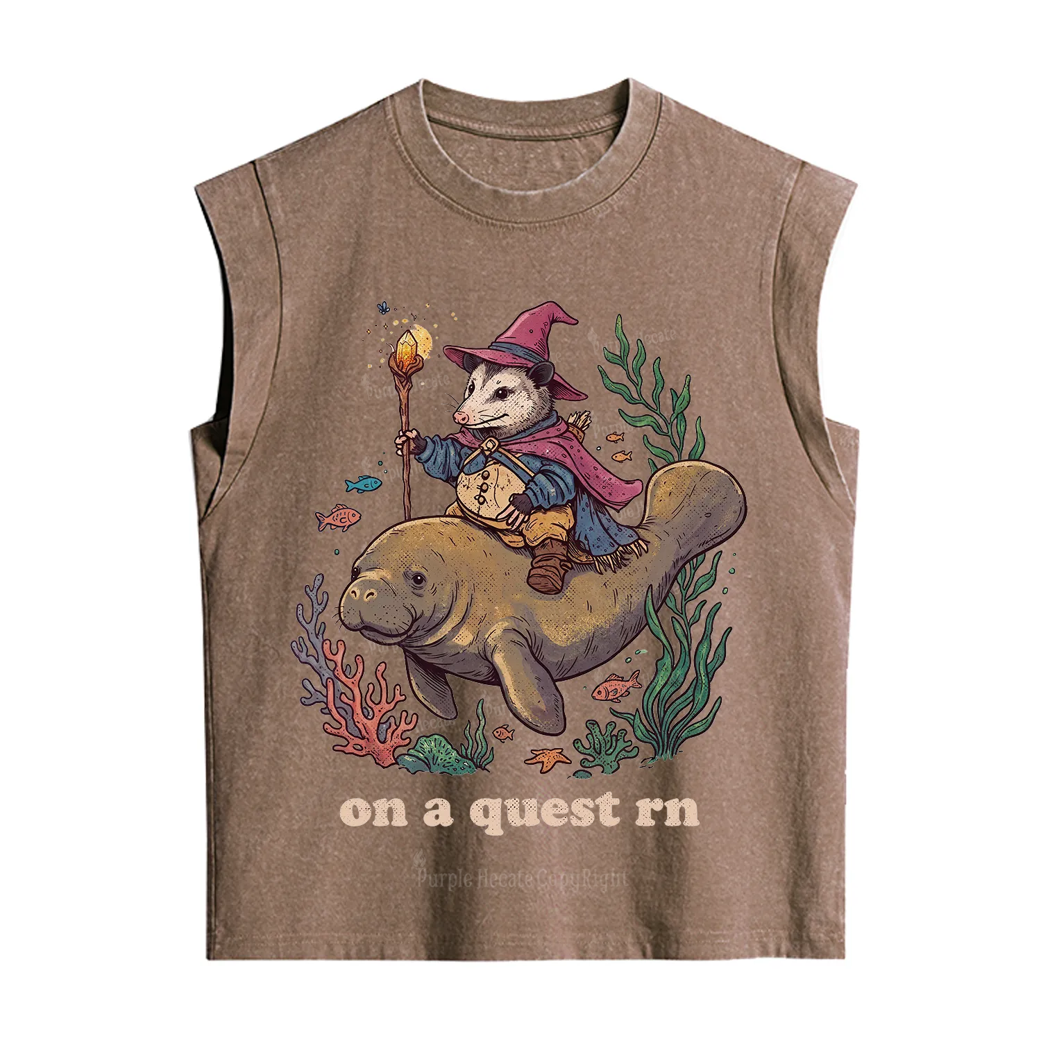 Purplehecate Opossum Wizard on Sea Quest Vintage Washed Tank