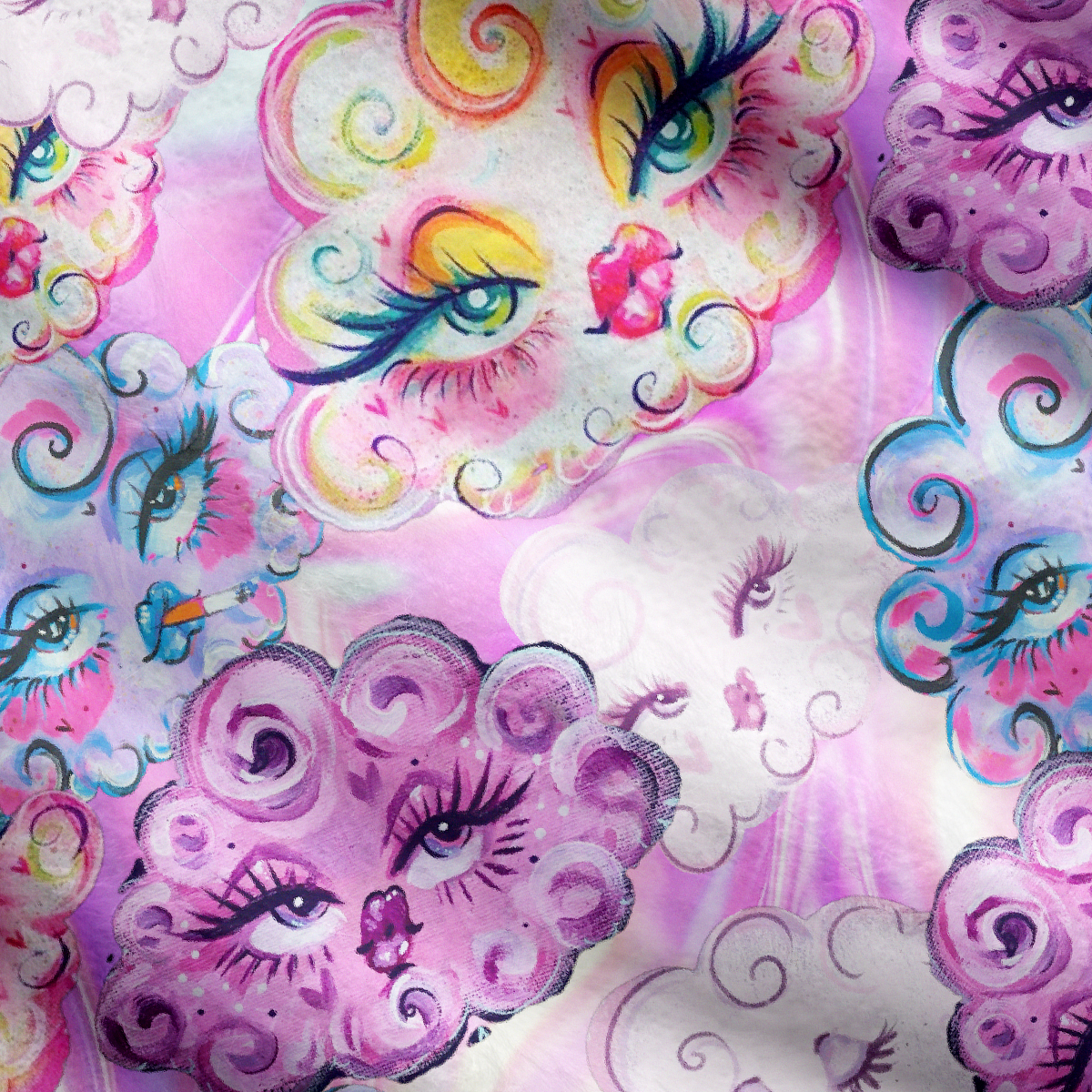 Purplehecate Dreamy Cloud Faces Cardigan Sweaters