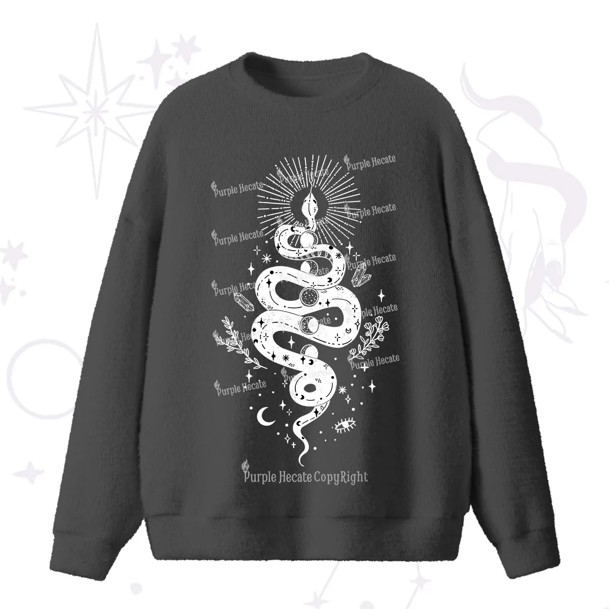 Purplehecate Mystical Moon Phases Snake Fuzzy Ugly Sweater
