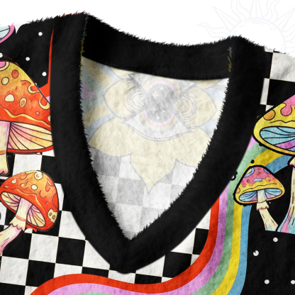 Purplehecate Trippy Rainbow Mushrooms Ugly Sweater Vest