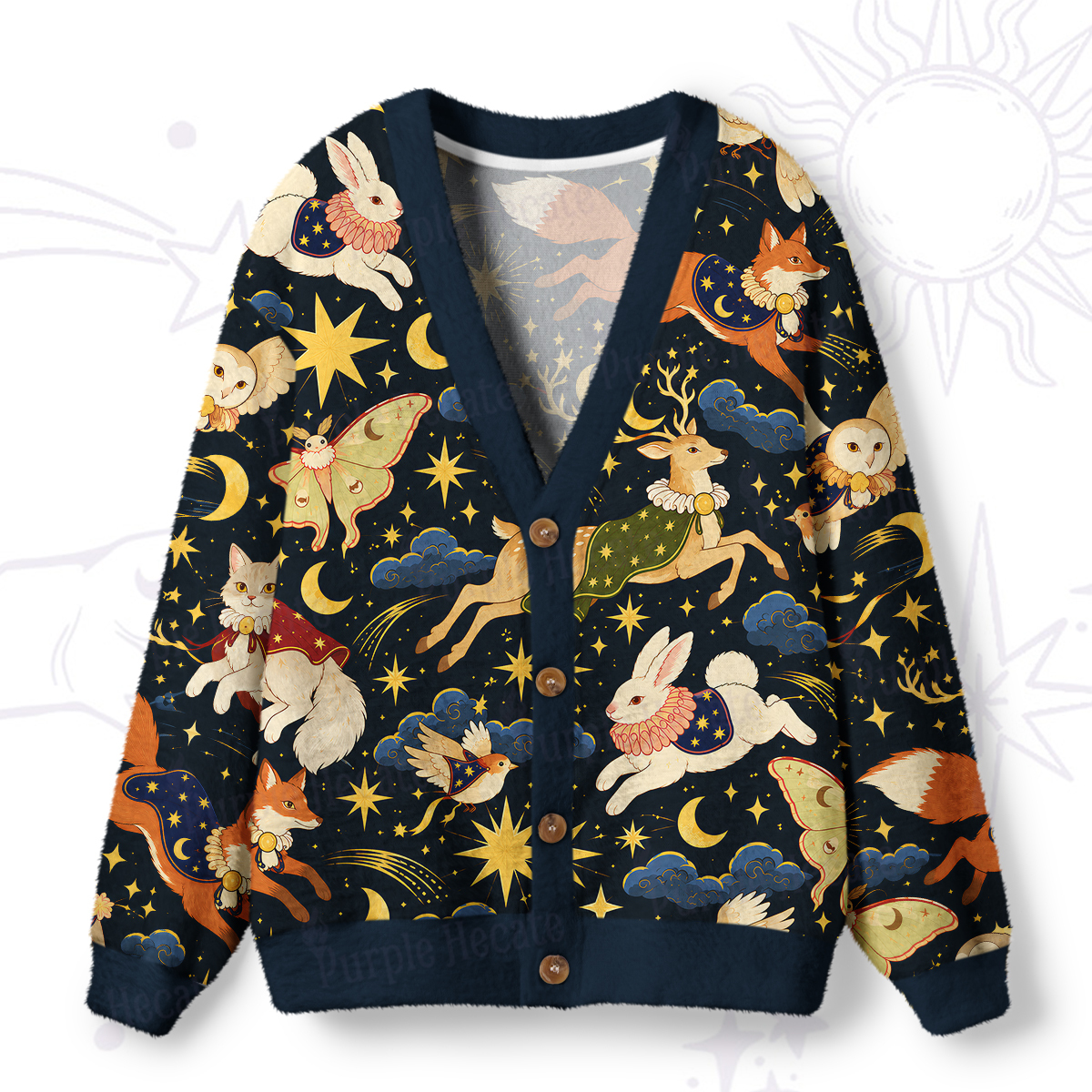 Purplehecate Moonlit Animal Parade Fairy Tale Ugly Cardigan Sweaters