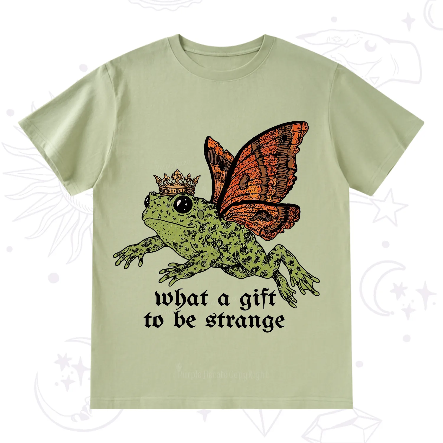 Purplehecate What a Gift to Be Strange Cat Frog T-Shirt