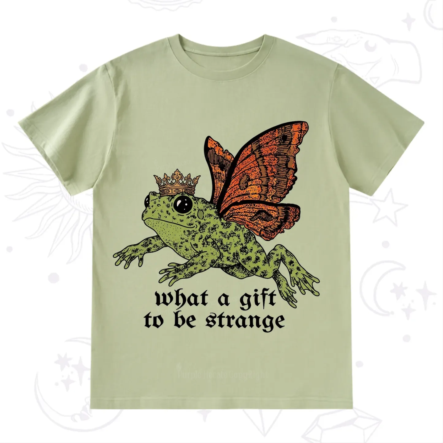 Purplehecate What a Gift to Be Strange Cat Frog T-Shirt