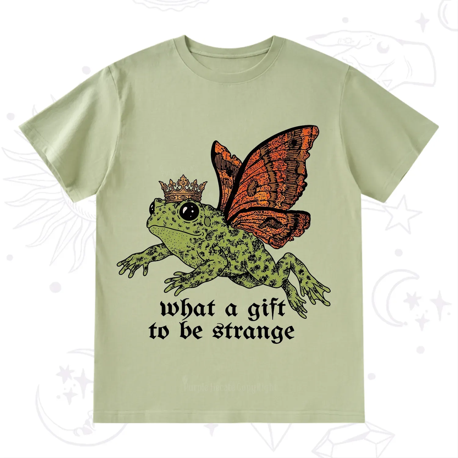Purplehecate What a Gift to Be Strange Cat Frog T-Shirt