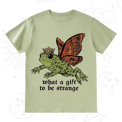 Purplehecate What a Gift to Be Strange Cat Frog T-Shirt