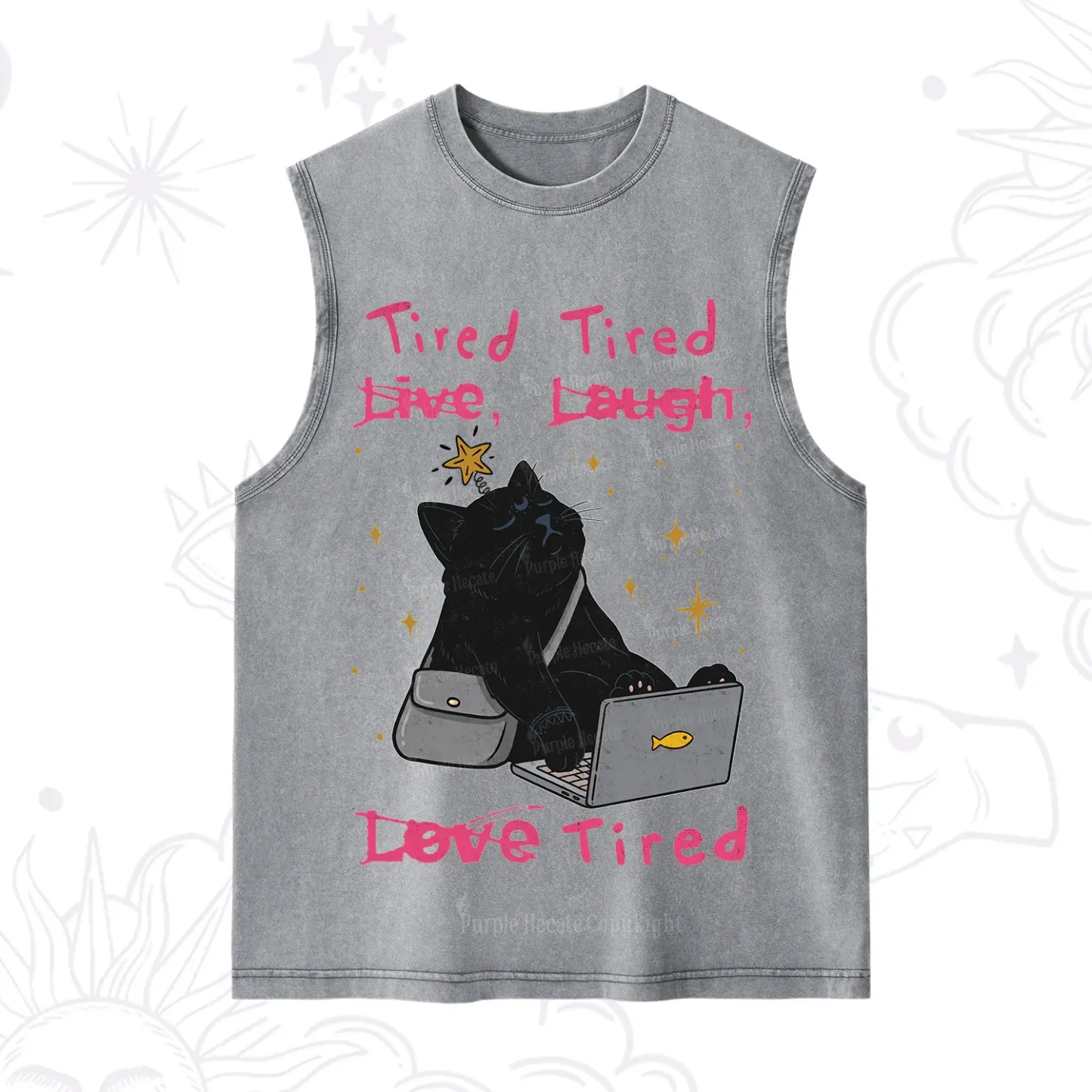 Purplehecate Tired Cat Washed Tank