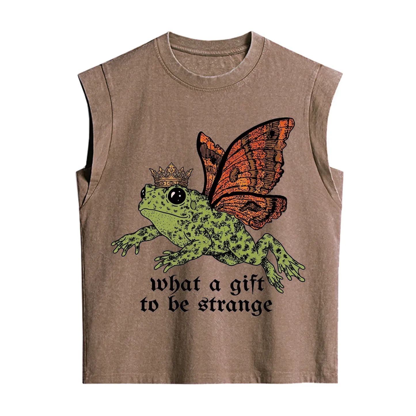 Purplehecate What a Gift to Be Strange Cat Frog Vintage Washed Tank