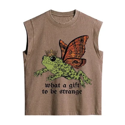 Purplehecate What a Gift to Be Strange Cat Frog Vintage Washed Tank