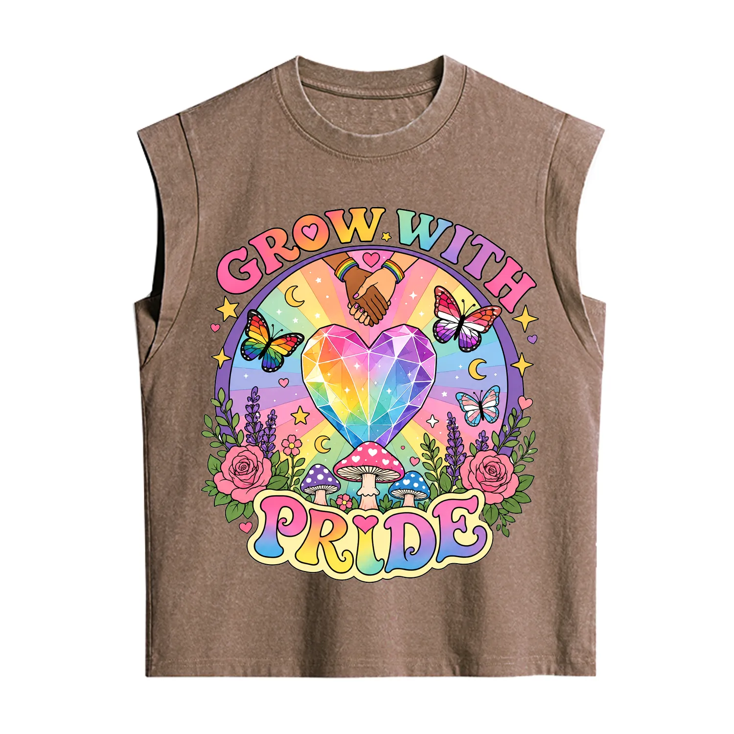 Purplehecate Grow With Pride Rainbow Heart Vintage Washed Tank