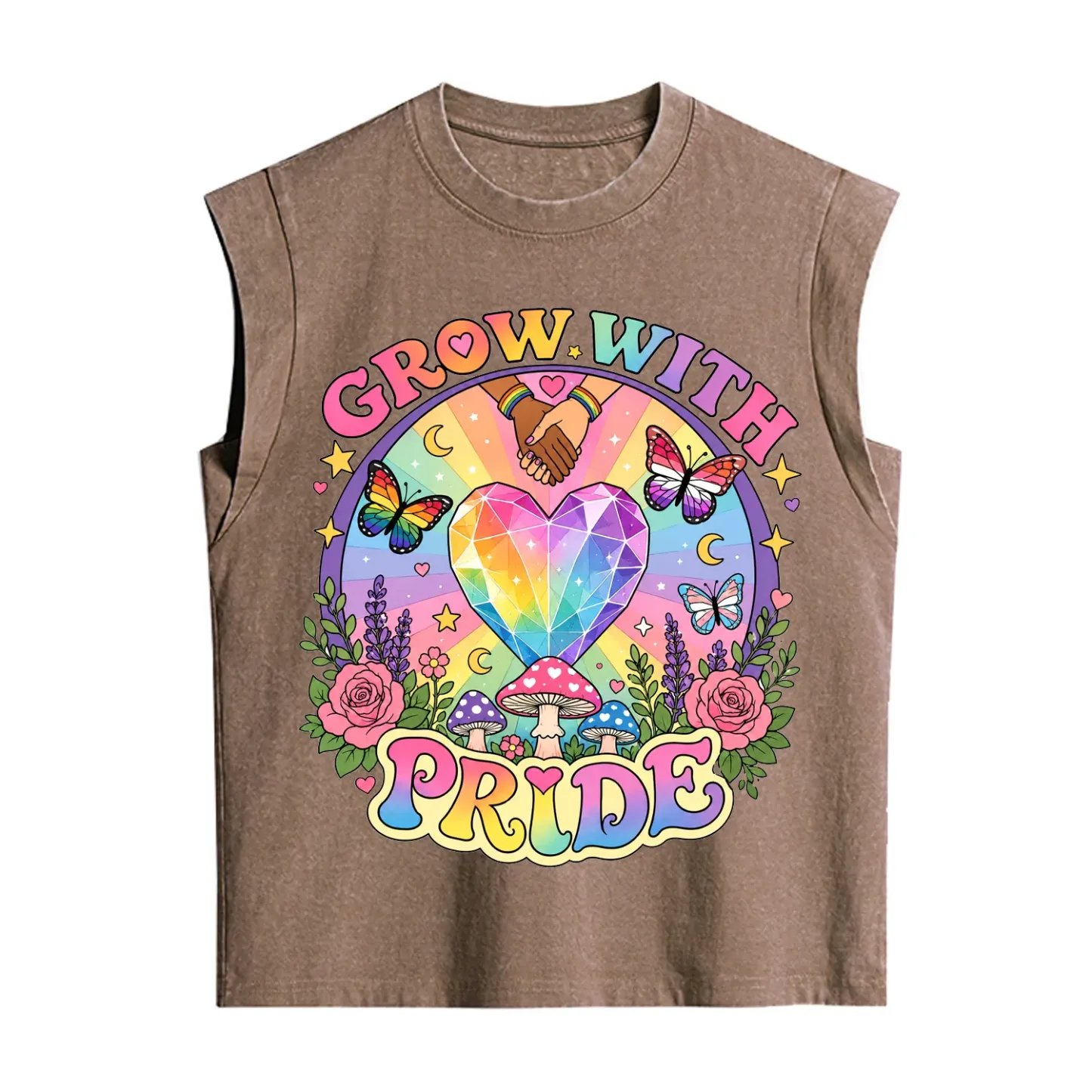 Purplehecate Grow With Pride Rainbow Heart Vintage Washed Tank