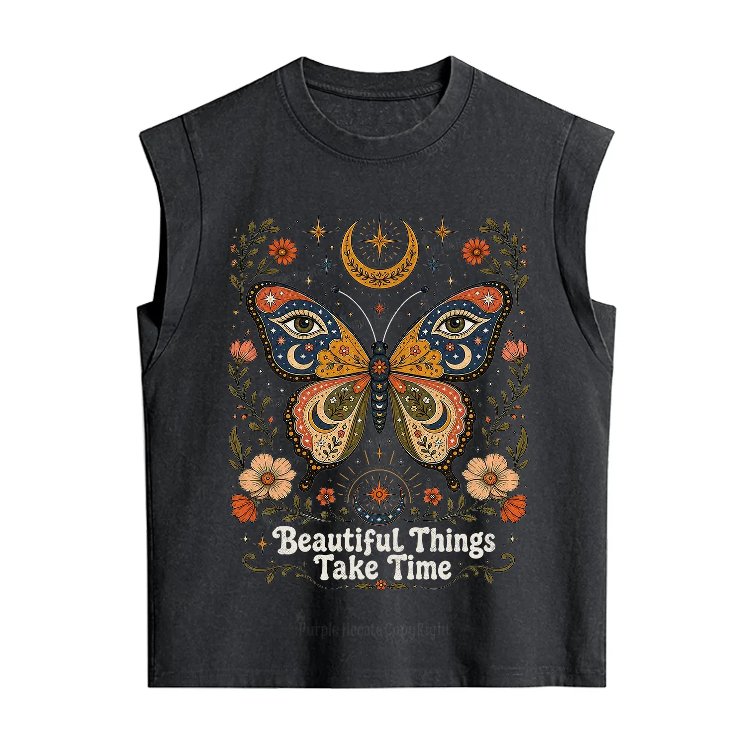 Purplehecate Beautiful Things Take Time Butterfly Vintage Washed Tank