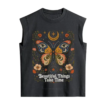 Purplehecate Beautiful Things Take Time Butterfly Vintage Washed Tank