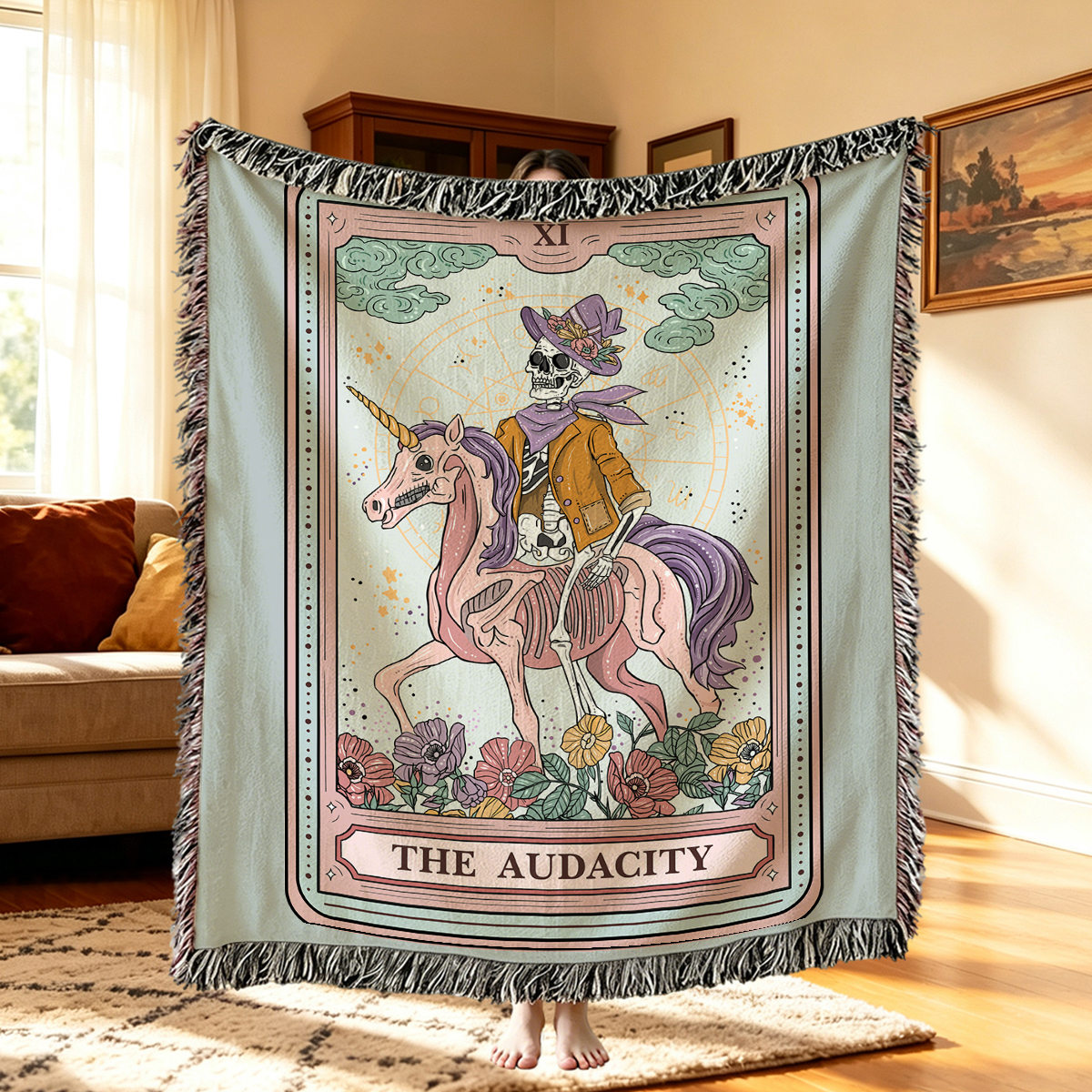 Purplehecate The Audacity Tarot Card Woven Tapestry Blanket