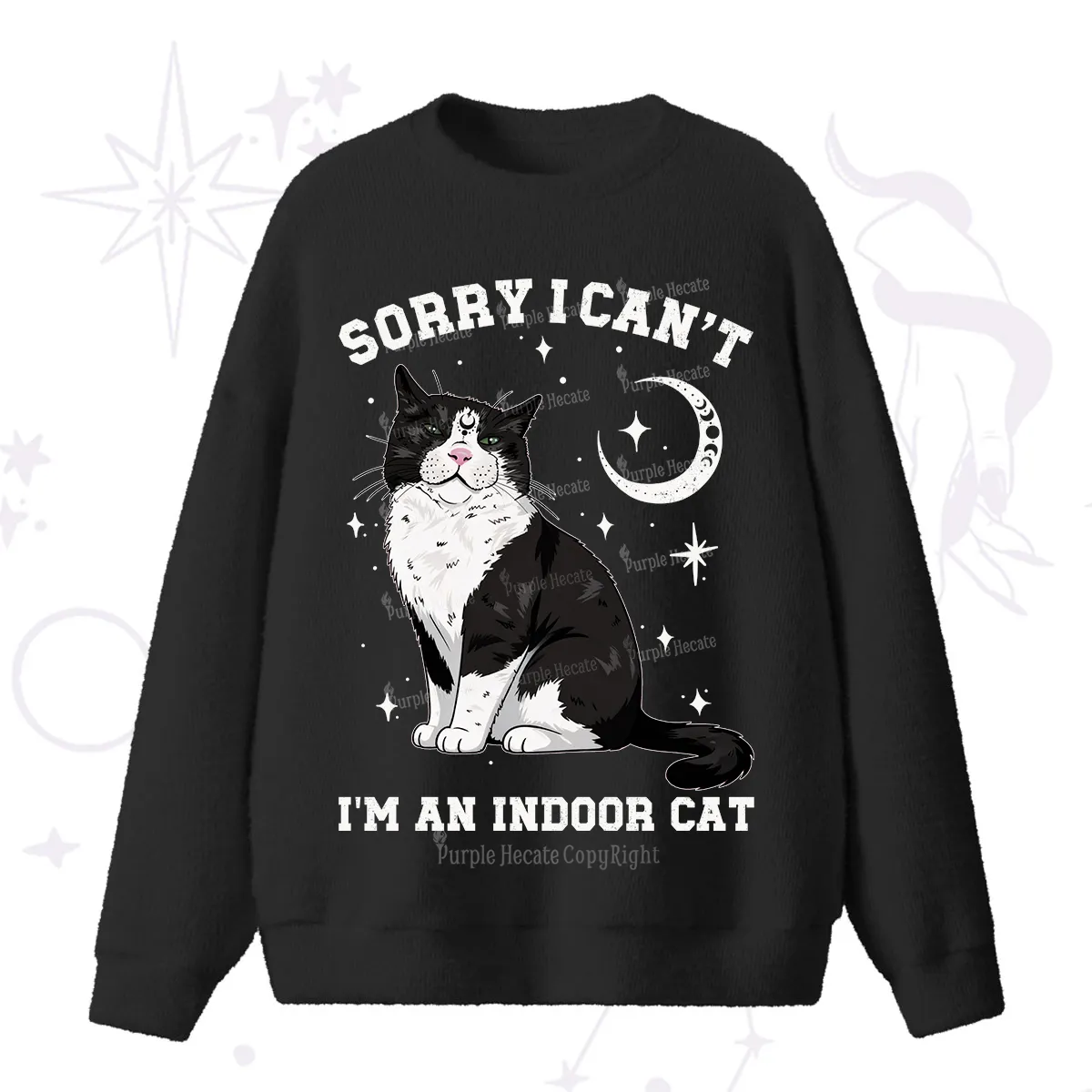 Purplehecate Sorry I Can't Go I'm an Indoor Cat Fuzzy Ugly Sweater