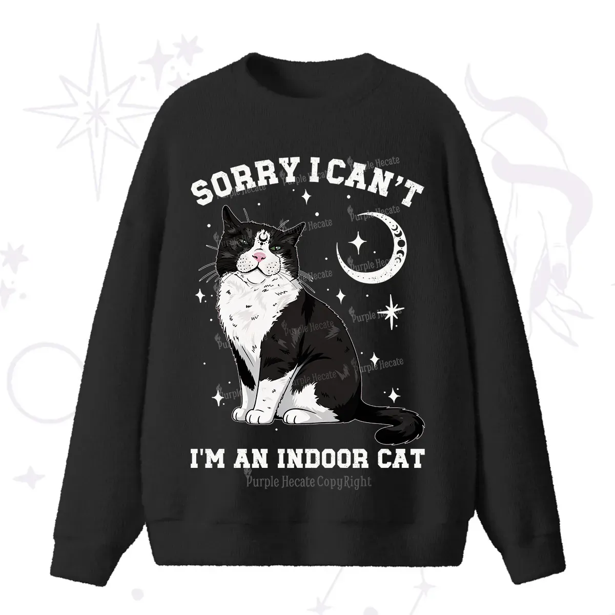 Purplehecate Sorry I Can't Go I'm an Indoor Cat Fuzzy Ugly Sweater