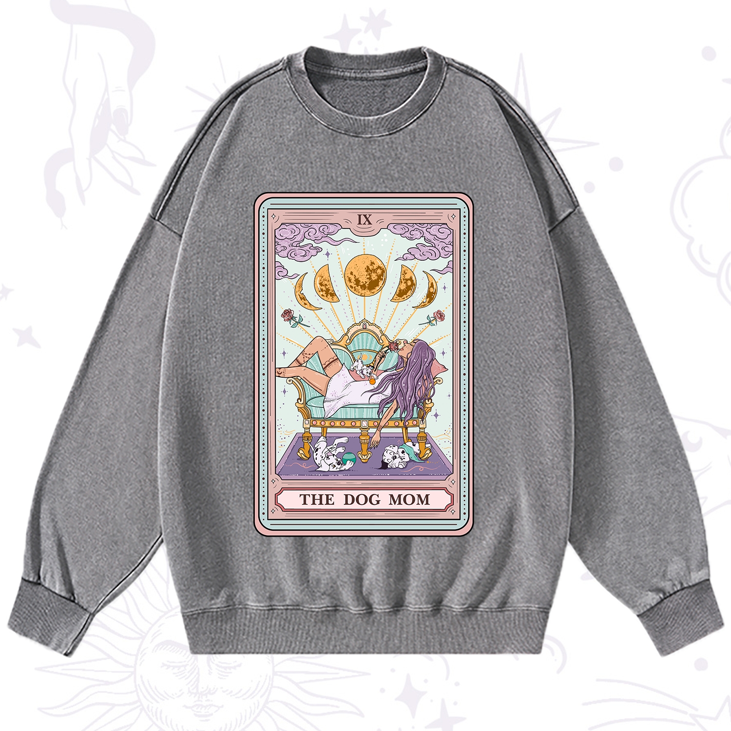 Purplehecate The Dog Mom Tarot Card Washed Sweatshirt