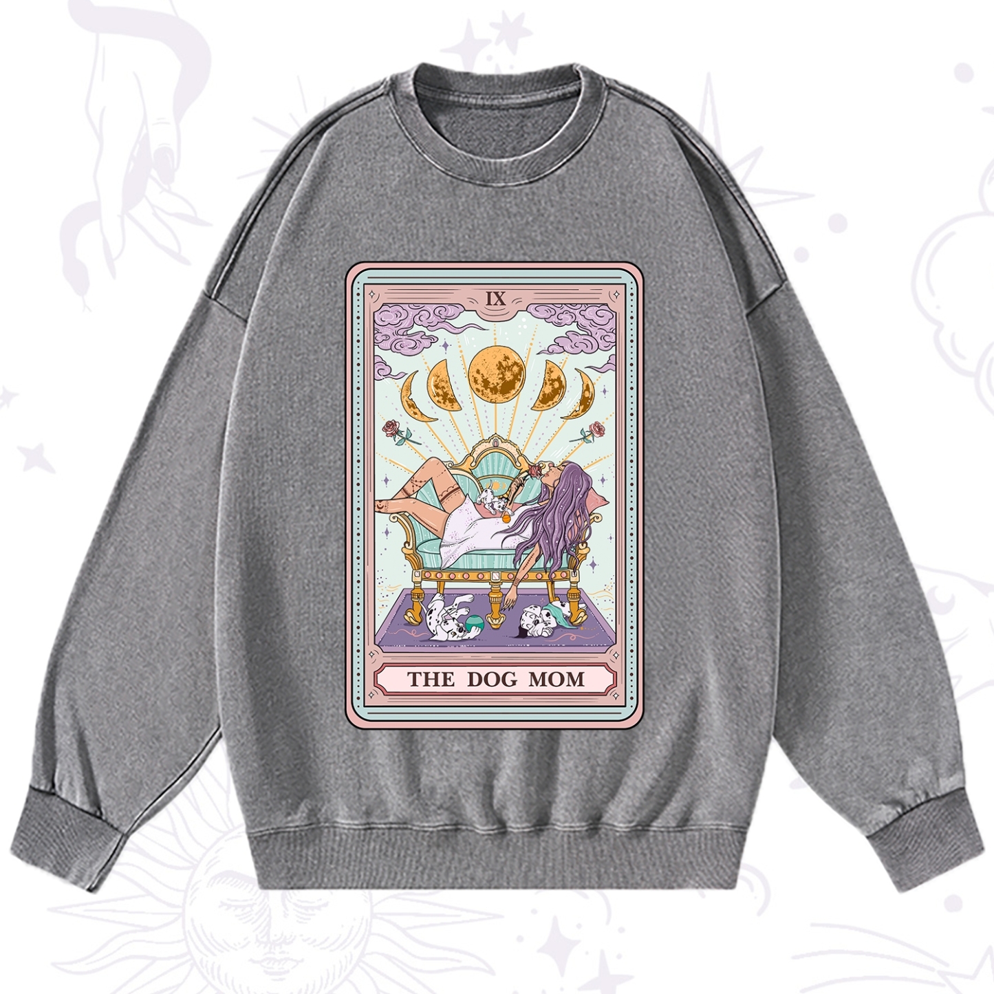 Purplehecate The Dog Mom Tarot Card Washed Sweatshirt
