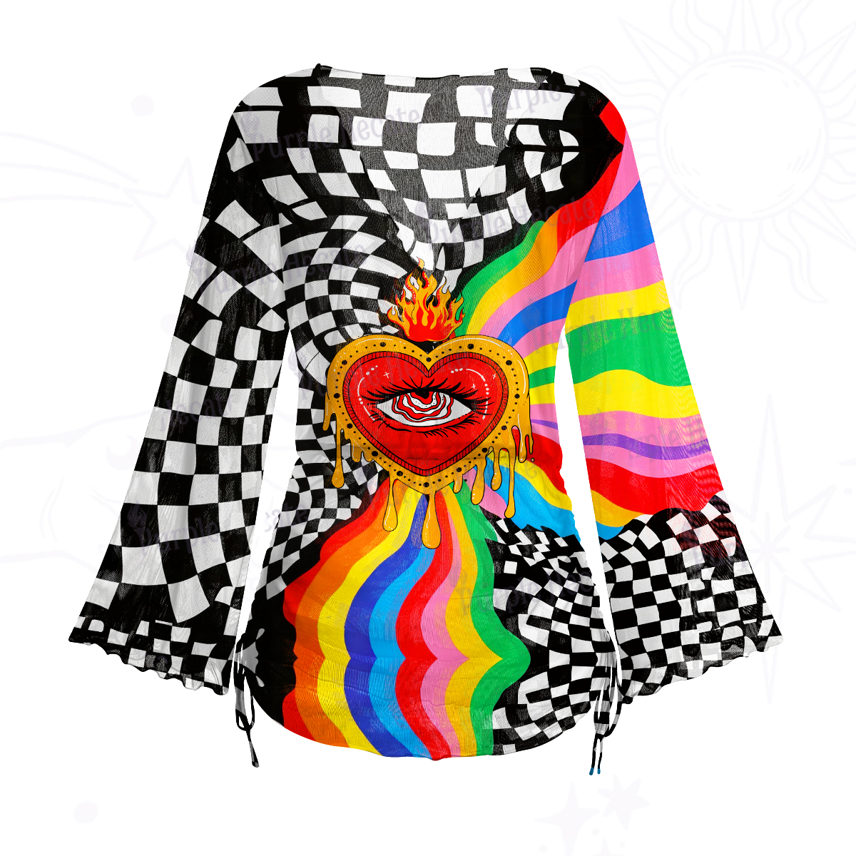 Purplehecate Trippy Rainbow Heart Eye Mesh Cover Up Dress