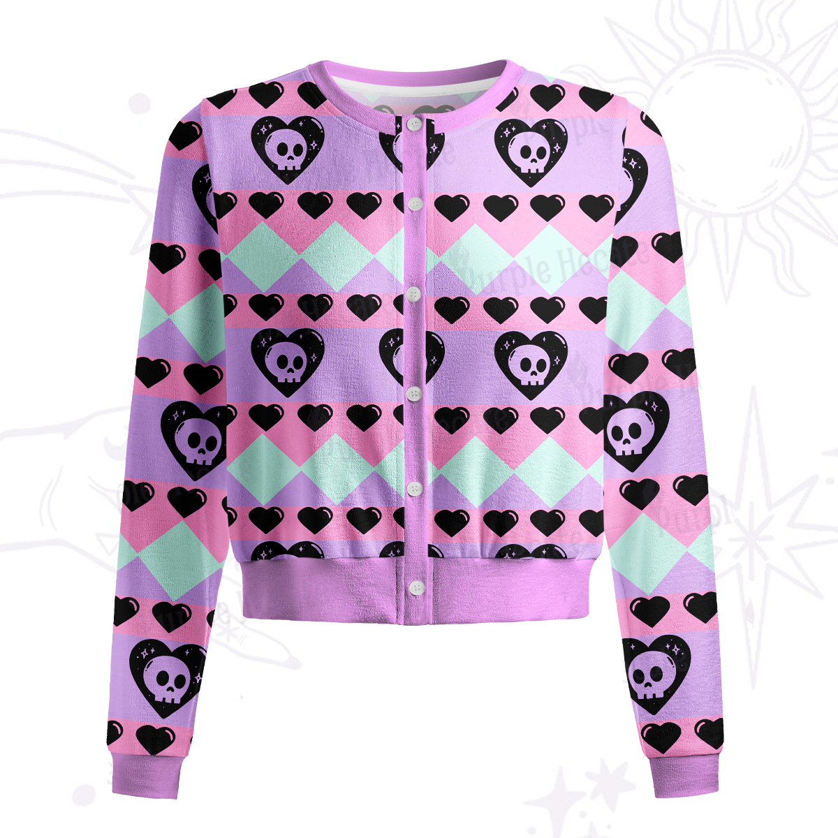 Purplehecate Sweet Yet Spooky Skull Heart Knit Cardigan
