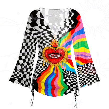Purplehecate Trippy Rainbow Heart Eye Mesh Cover Up Dress