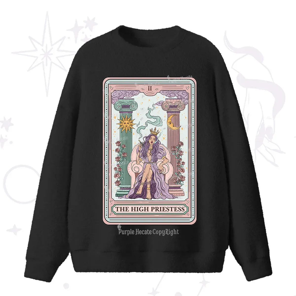 Purplehecate The High Priestess Tarot Card Fuzzy Ugly Sweater