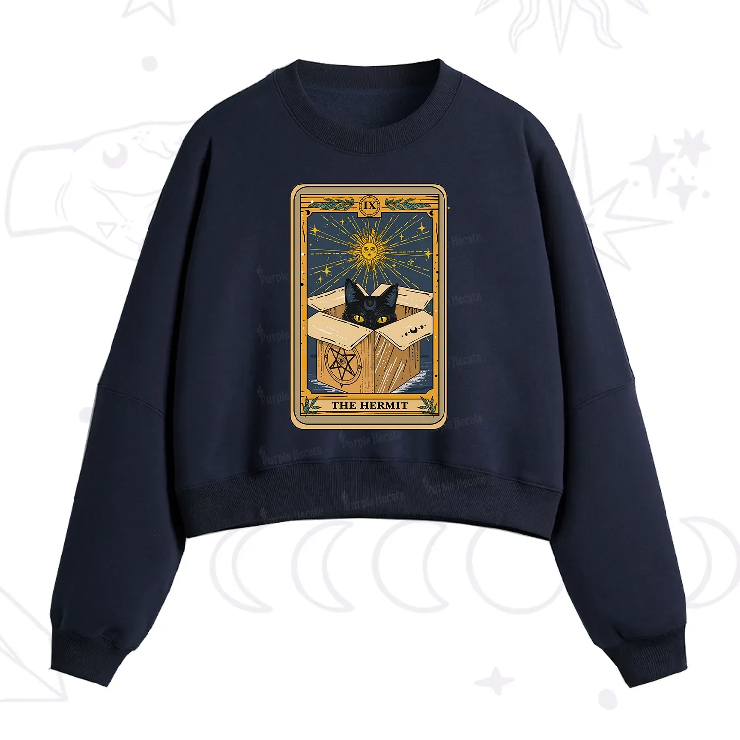 Purplehecate The Hermit Cat Tarot Card Fleece Cropped Sweatshirt