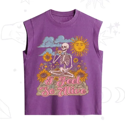 Purplehecate I feel So Alive Dancing Sarcastic Skeleton Vintage Washed Tank
