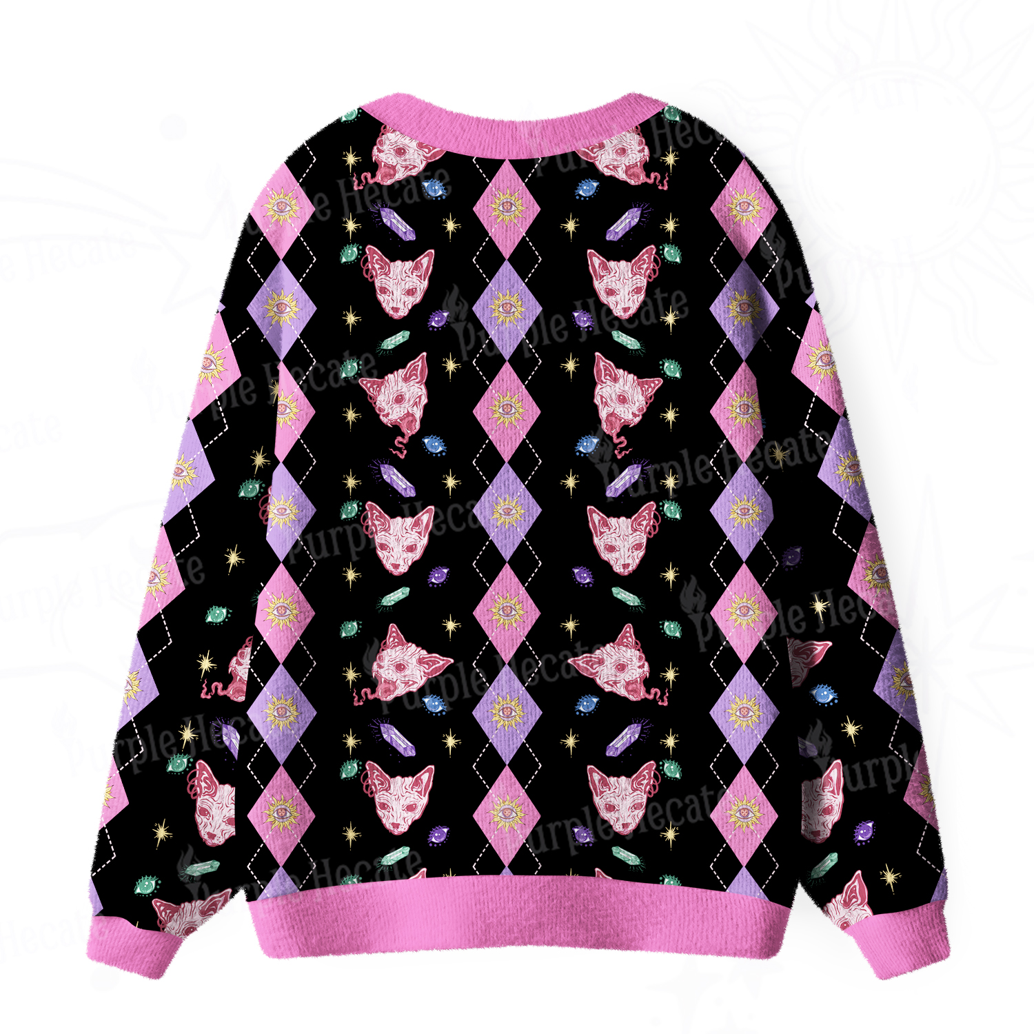 Purplehecate Moon Phase Cat Ugly Cardigan Sweaters