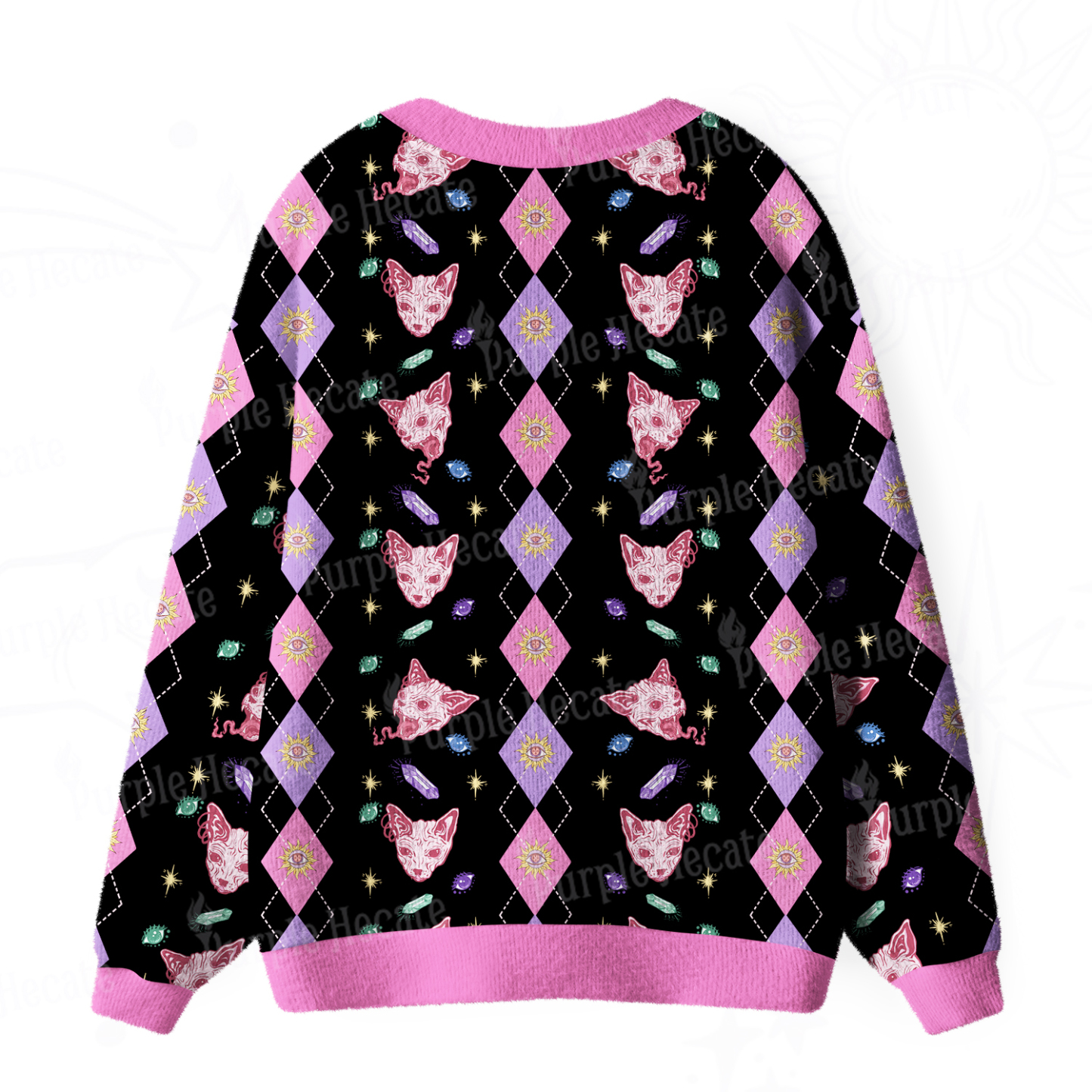 Purplehecate Moon Phase Cat Ugly Cardigan Sweaters