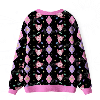 Purplehecate Moon Phase Cat Ugly Cardigan Sweaters