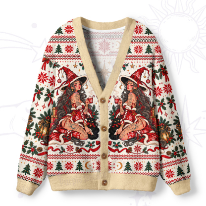 Purplehecate Festive Lantern Witch Christmas Ugly Cardigan Sweaters