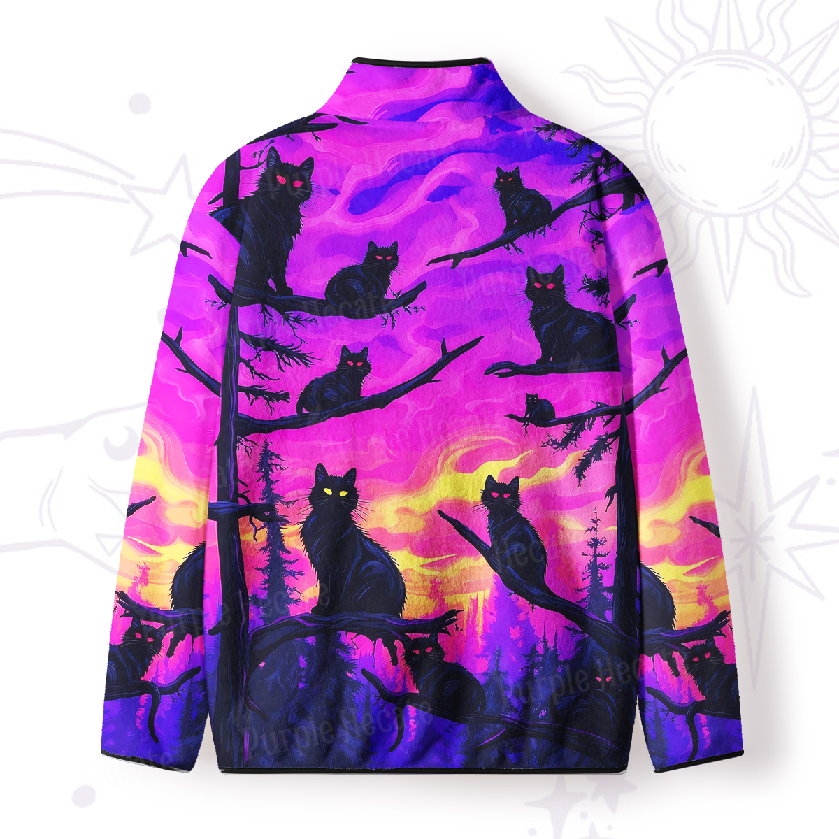Purplehecate Twilight Forest Guardian Cat Full Zip Fleece Jacket
