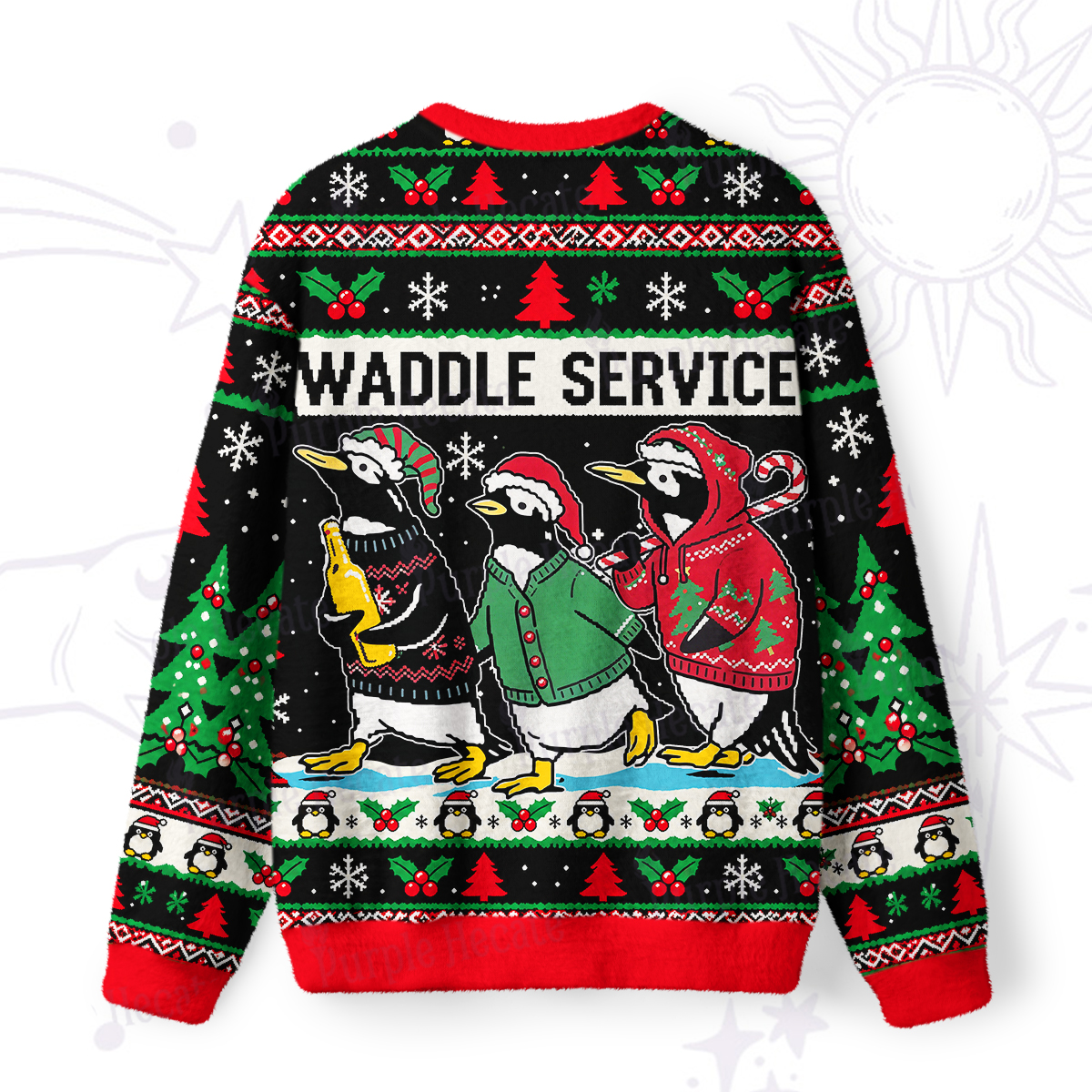 Purplehecate Tipsy Penguin Waddle Service Christmas Fuzzy Ugly Sweatshirt