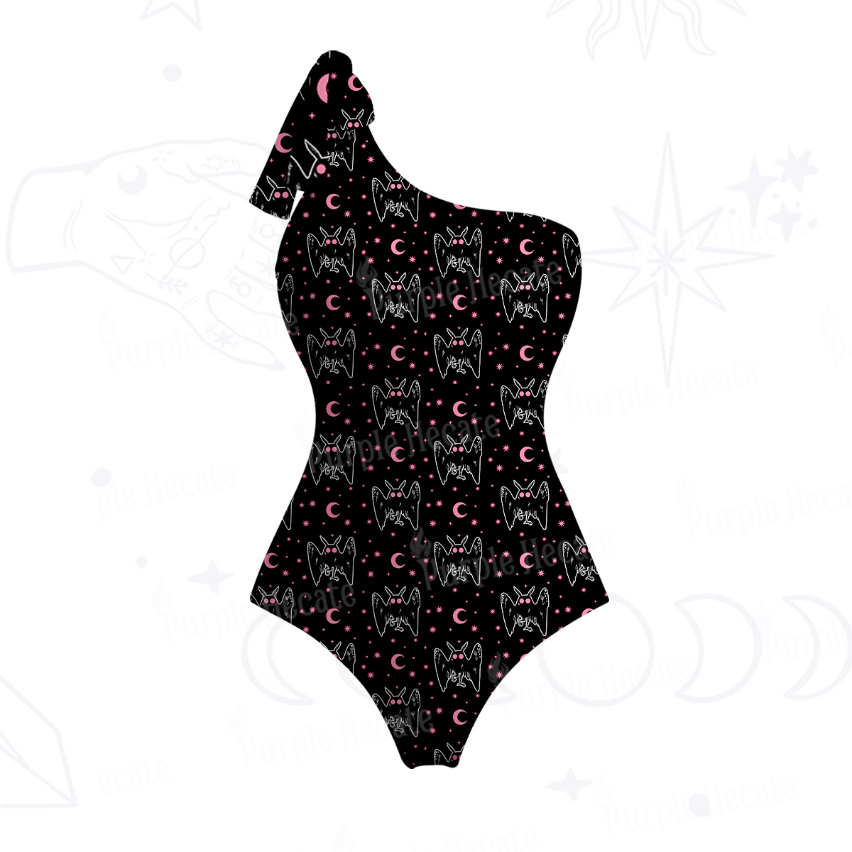 Purplehecate Witchy Mothman Night One-Shoulder One-Piece Swimsuit