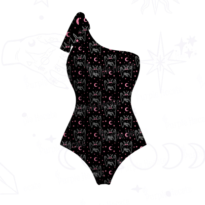 Purplehecate Witchy Mothman Night One-Shoulder One-Piece Swimsuit