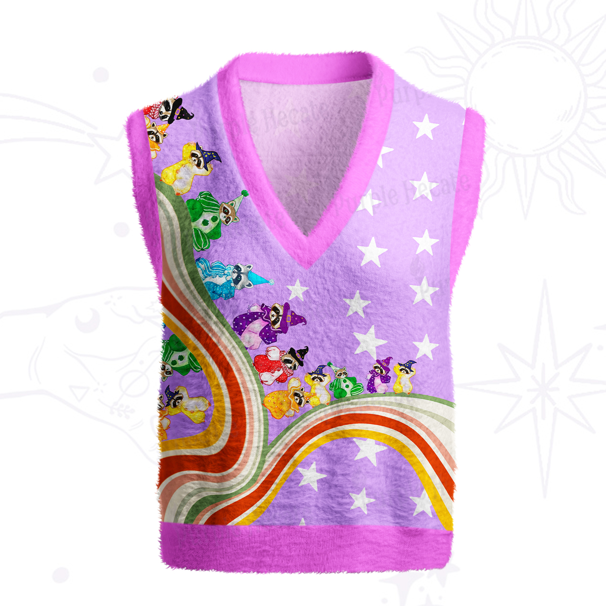 Purplehecate Rainbow Raccoon Star Ugly Sweater Vest
