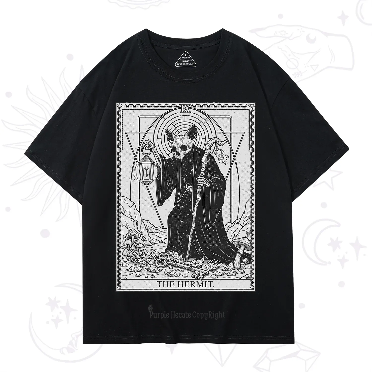 Purplehecate The Hermit Skeleton Cat Tarot T-Shirt