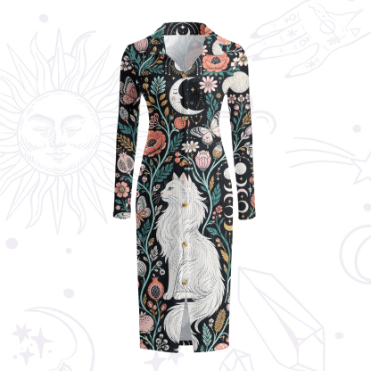 Purplehecate Lunar White Cat Forest Strappy Ribbed Knit Dress