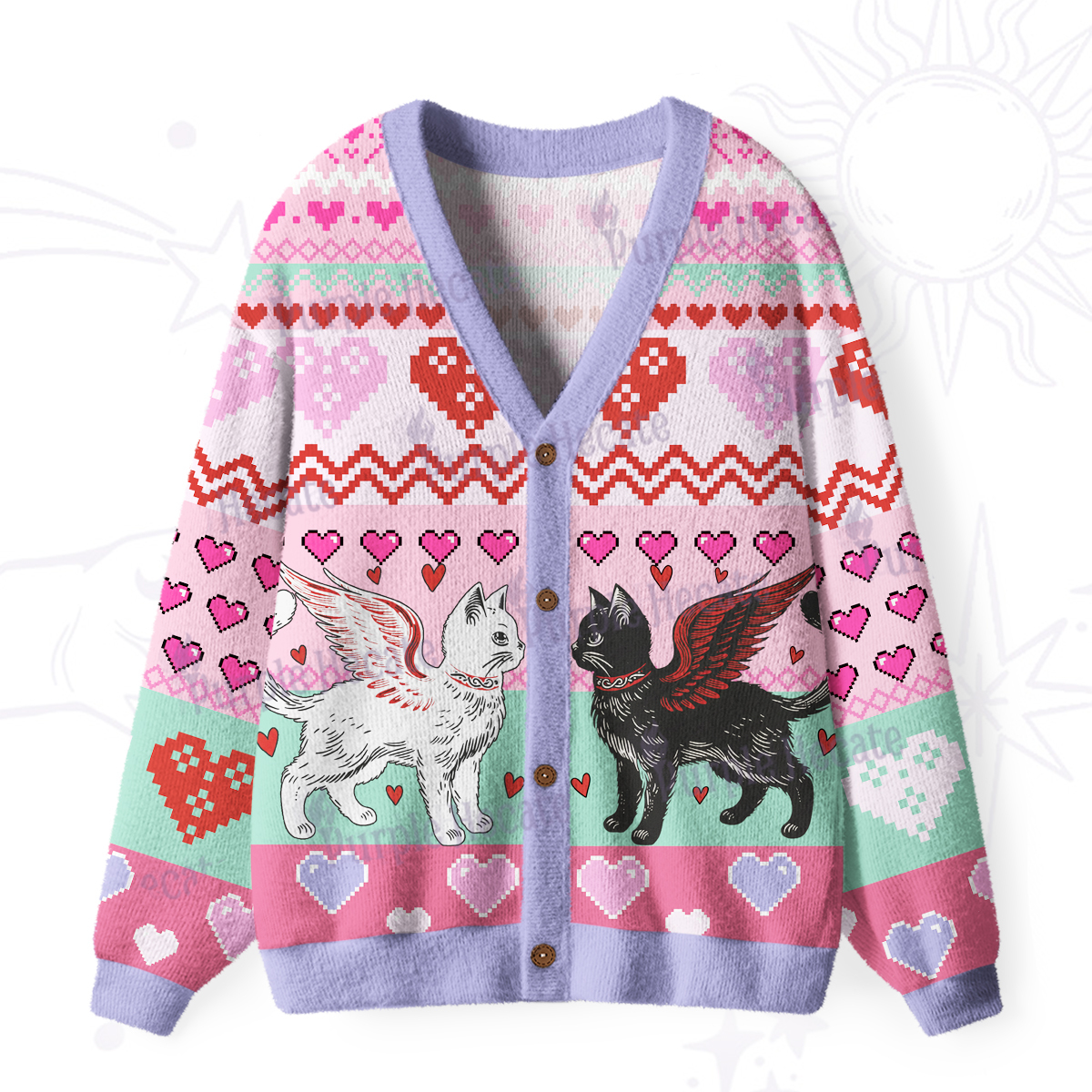 Purplehecate Angel & Demon Cats Ugly Cardigan Sweaters